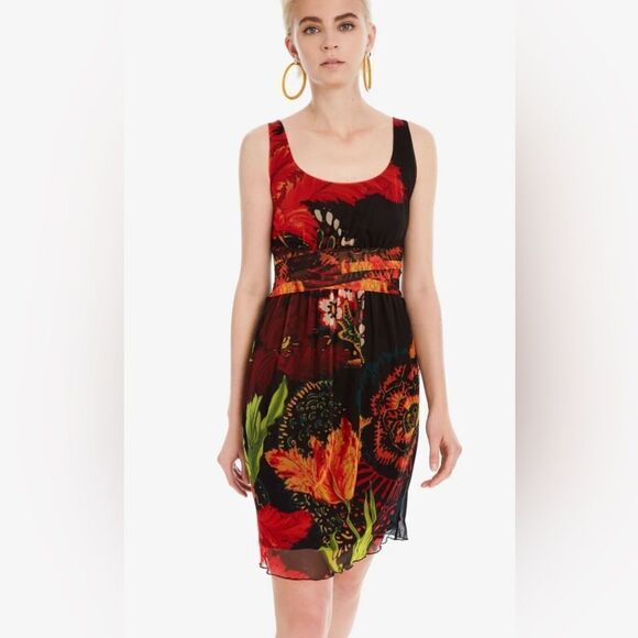 Desigual Dress by Christian Lacroix Black Mesh Floral M - Picture 1 of 8